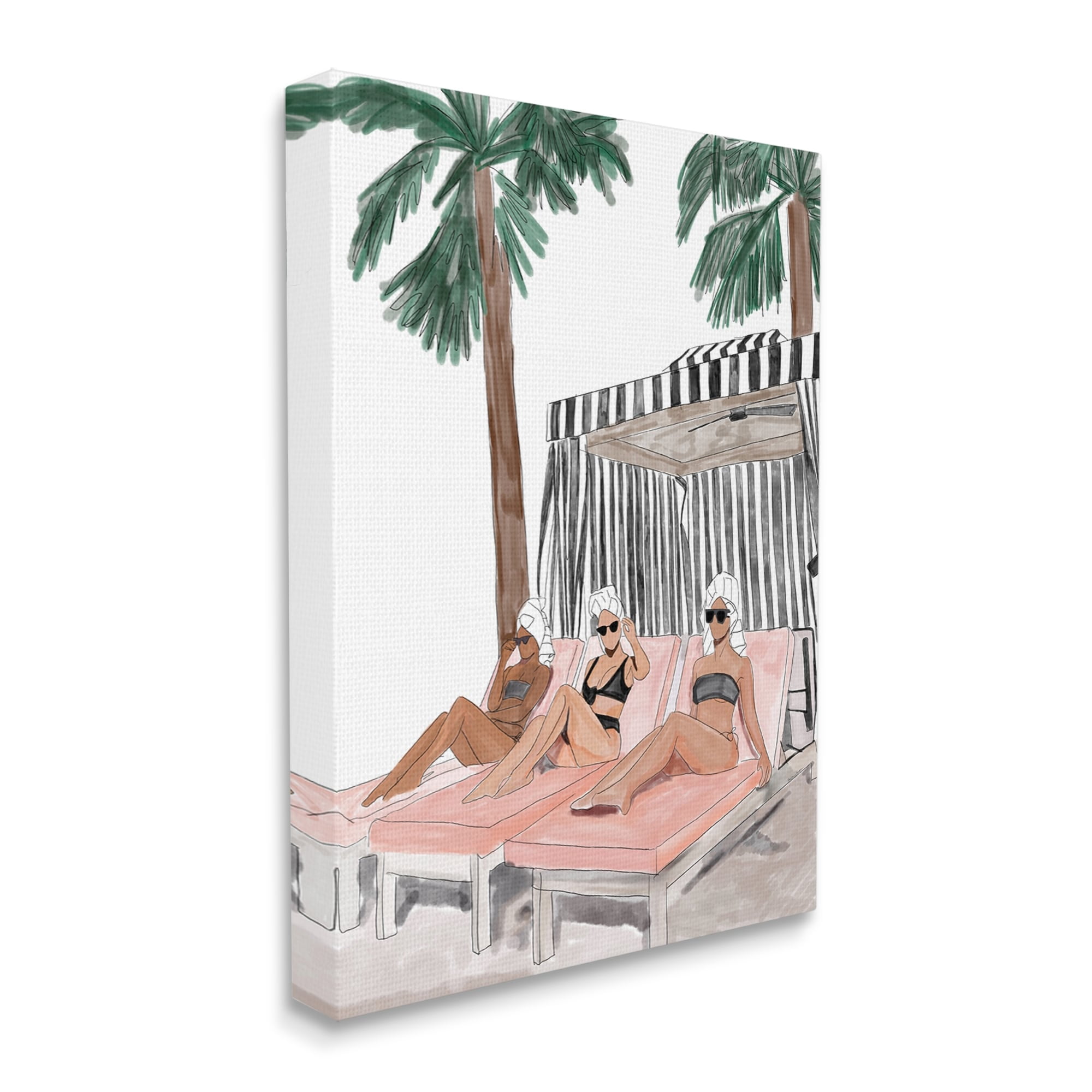 Stupell Industries Girls Lounging Tropical Vacation Coastal Painting Gallery Wrapped Canvas Print Wall Art