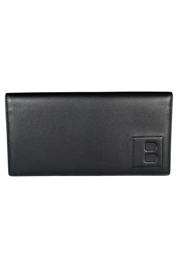 Pre-Owned Bally B logo billfold in black calf leather with an open for men (Good)