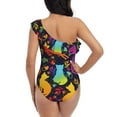thumbnail image 5 of Pofeuu Colorful Cats Print Women's One Piece Swimsuits One Shoulder Swimwear Asymmetric Ruffle Monokinis Bathing Suits-Large, 5 of 6