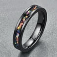 thumbnail image 3 of 4mm Unisex Black Tungsten Rings Inlaid with Crushed Created-Opal Wedding Engagement Band, 3 of 6