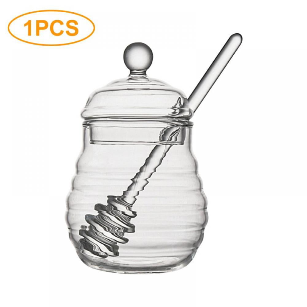 Glass Jar With Lid & Dipper Stick Honey Container Pot Home Kitchen 8 Ounces Jar 