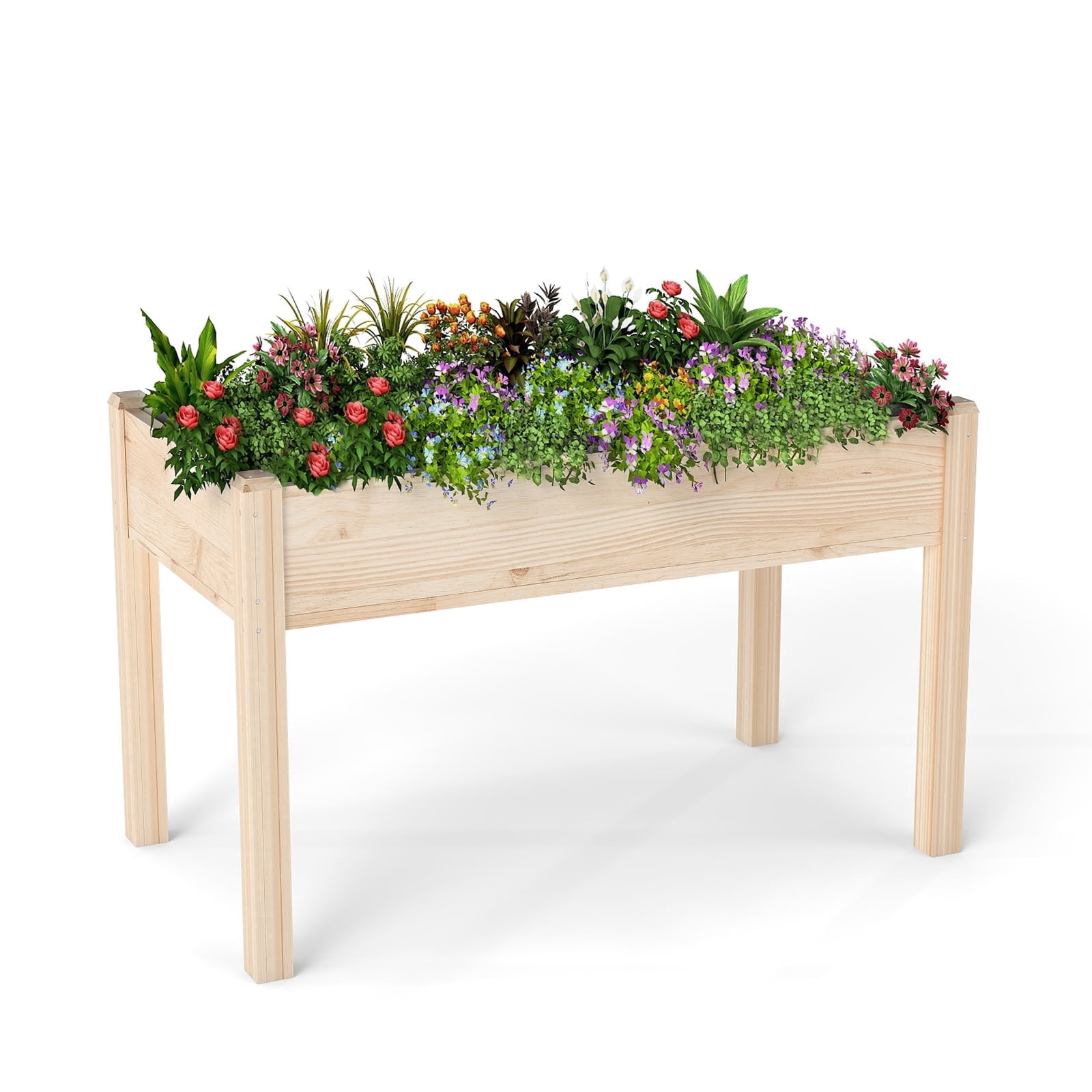 LIFERECORD Wooden Raised Garden Bed with Legs, 48"L X 24"W X 30"H, Elevated Reinforced Large Planter Box for Vegetable Flower Herb Outdoors, Wood