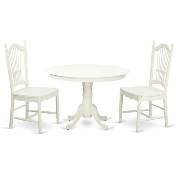 Dining Set - One Round Table & 2 Chairs with Solid Wood Seat, Linen White - 42 in. - 3 Piece