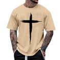thumbnail image 2 of Men's Quick-Dry Cross Graphic T-Shirt with Short Sleeve, 4-Way Stretch Athletic Workout Tee, Polyester-Spandex Fabric Khaki, 2 of 5