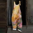 thumbnail image 6 of Women Vintage Oil Painting Floral Print Bib Overalls Loose Fit Cotton Linen Jumpsuit Casual Sleeveless Suspender Pants With Pockets 3XL, 6 of 6