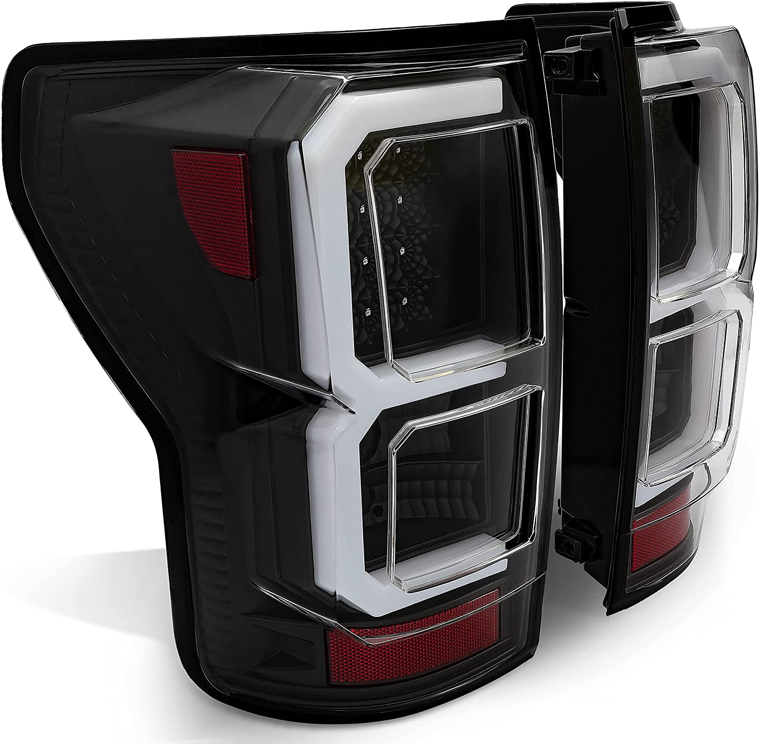 ECOTRIC Pair Tail Lights Taillights Brake Lamps Compatible with 2007-2013 Toyota Tundra Pickup Truck LED Tube Style Clear Lens Black Housing Passenger and Driver Side