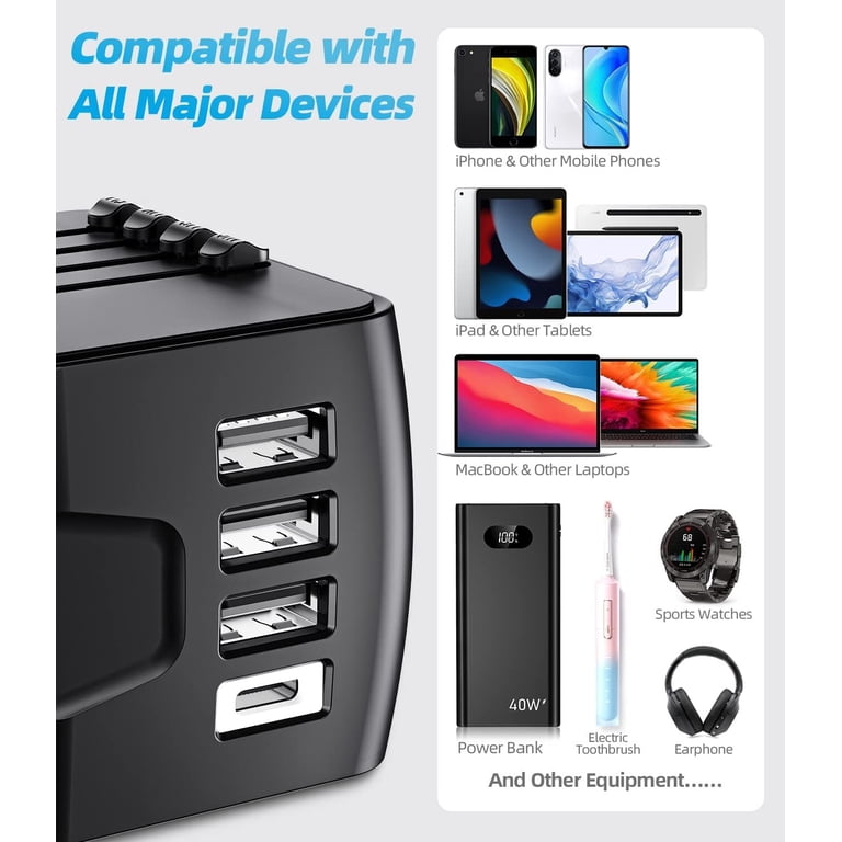 Meromore Universal Travel Adapter with USB-C, Black photo 6