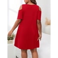 thumbnail image 2 of Red Cold Shoulder Short Sleeve A-Line Plus Size Casual Sundress For Women, 2 of 6