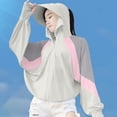 thumbnail image 2 of Alkepwun Sun Protection Clothing Women Color-Block Batwing Long Sleeve Hooded Cycling Short Jacket with Brim Lightweight Breathable Zipper Thumb Holes Ice Silk Outerwear, 2 of 5