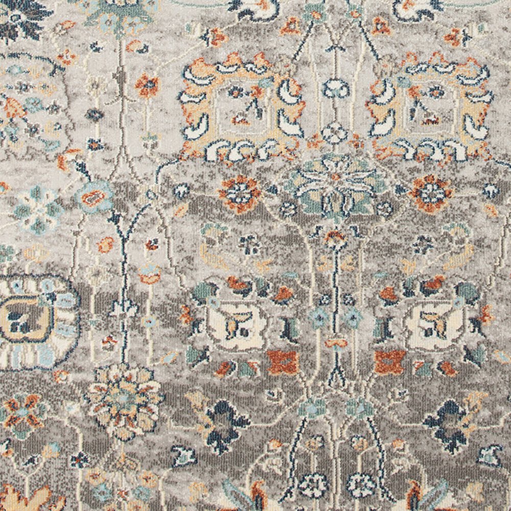 5' X 7' Blue and Orange Floral Stain Resistant Indoor Outdoor Area Rug Color: Gray, Size: 8'9" x 11'9"