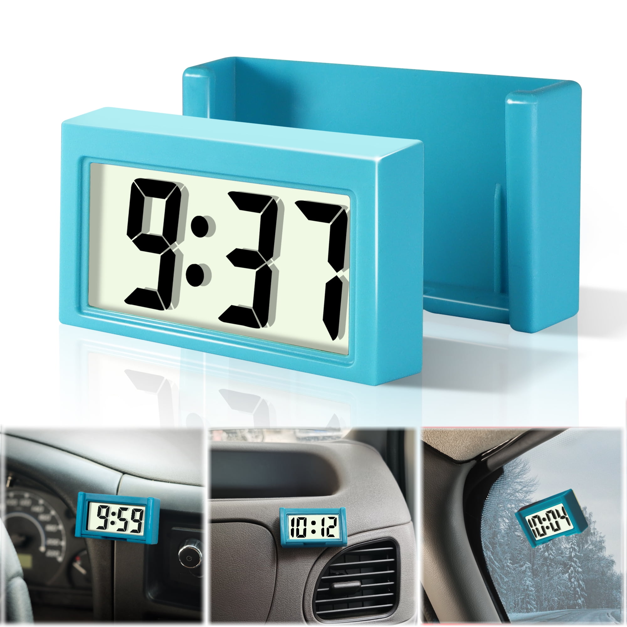 Mini Indoor Car Vehicle LCD Digital Display Clock With Suction Cup Portable 