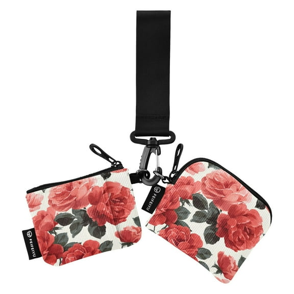 Women's Coin Purses Keychain Wallet Mini Zip Dual Pouch Wristlet Portable Coin Purse Small Wallets For Travel Sports Outdoors Beautiful Red Rose