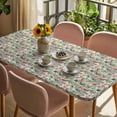 thumbnail image 3 of Vintage Flowers Table Cloths for 5 Foot Rectangle Tables, Spring Pink Green Floral Country Leaves Birds Patio Waterproof Elastic Fitted Tablecloths, Washable Rectangular Table Cover for Camping, 3 of 8