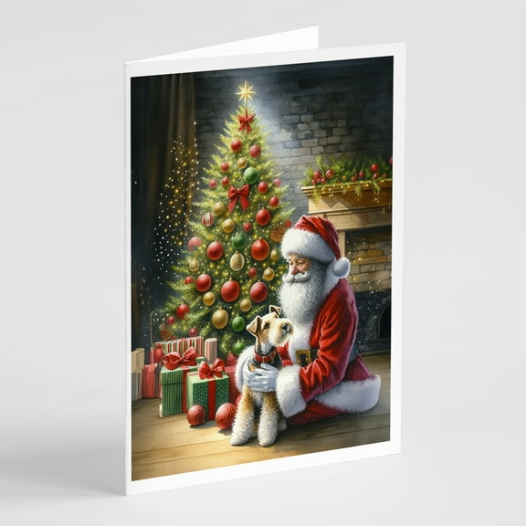 Fox Terrier and Santa Claus Greeting Cards Pack of 8 7 in x 5 in