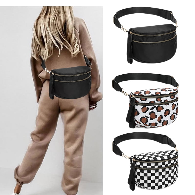 Bum Bags Plus Size Fanny Pack Sling Bag Belt Bag for Women Travel, Checkered Nylon Crossbody Bags for Women
