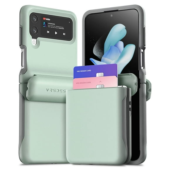 VRS Design Phone Case for Galaxy Z Flip 4, [Terra Guard Modern Go] Premium Modern Neat Style Wallet Case with Semi-Auto Hinge Protector (Marine Green)