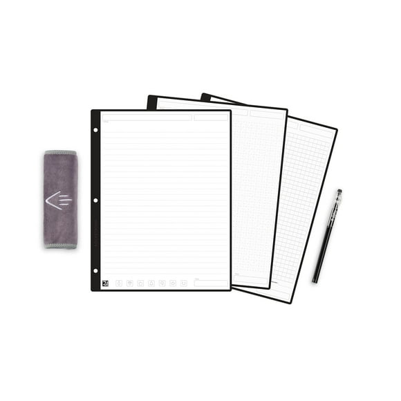 Rocketbook Filler Paper Variety Pack | Lined Wide Ruled, Dot Grid, Graph Reusable Notebook Paper (8.5" x 11") | Scannable Binder Paper | 18 Double Sided Sheets, Pen, and Cloth