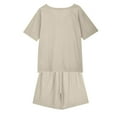 thumbnail image 6 of Scyoekwg Lounge Sets for Women 2 Piece Cotton Linen Loose Solid Color Trendy Short Sleeve Round Neck Tops Shorts Sweatsuits Sets Casual Outfits (Beige,XXL), 6 of 8