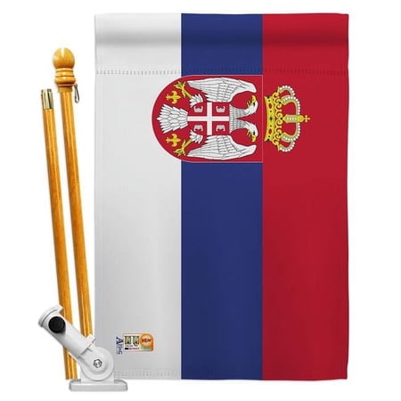 AA-CY-HS-140209-IP-BO-D-US18-AG 28 x 40 in. Serbia Flags of the World Nationality Impressions Decorative Vertical Double Sided House Flag Set & Pole Bracket Hardware Flag Set