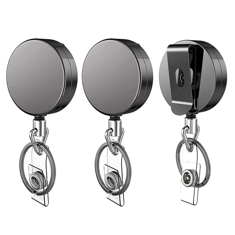 Milageto 3pcs Retractable Reel Clip Badge Holder ID Card Key Carabiner Keychain, Women's, Size: One size, Gray