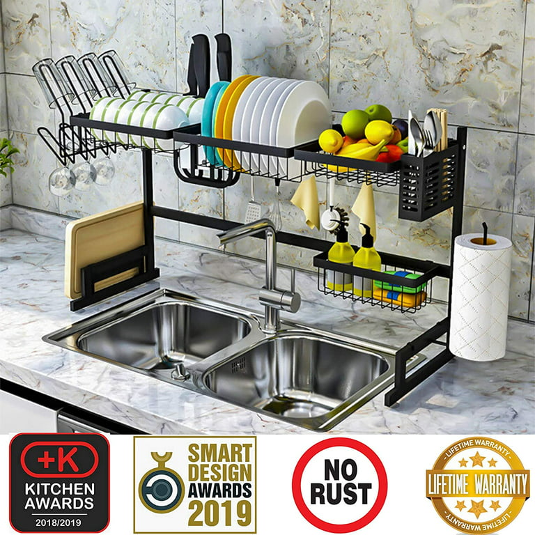 Topkitch Dish Drying Rack - Black, Fully Customizable, 2-Tier, Over The  Sink Dish Drying Rack with Kitchen Utensil Holder and Pots and Pan  Organizer, Stainless Steel, Sink Size ≤ 34.5 inch. 