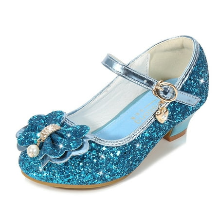 

Girls PU Leather Princess Shoes Glitter Pearl Bow Decor High Heels Dress Shoes For Wedding Party Dancing Performance