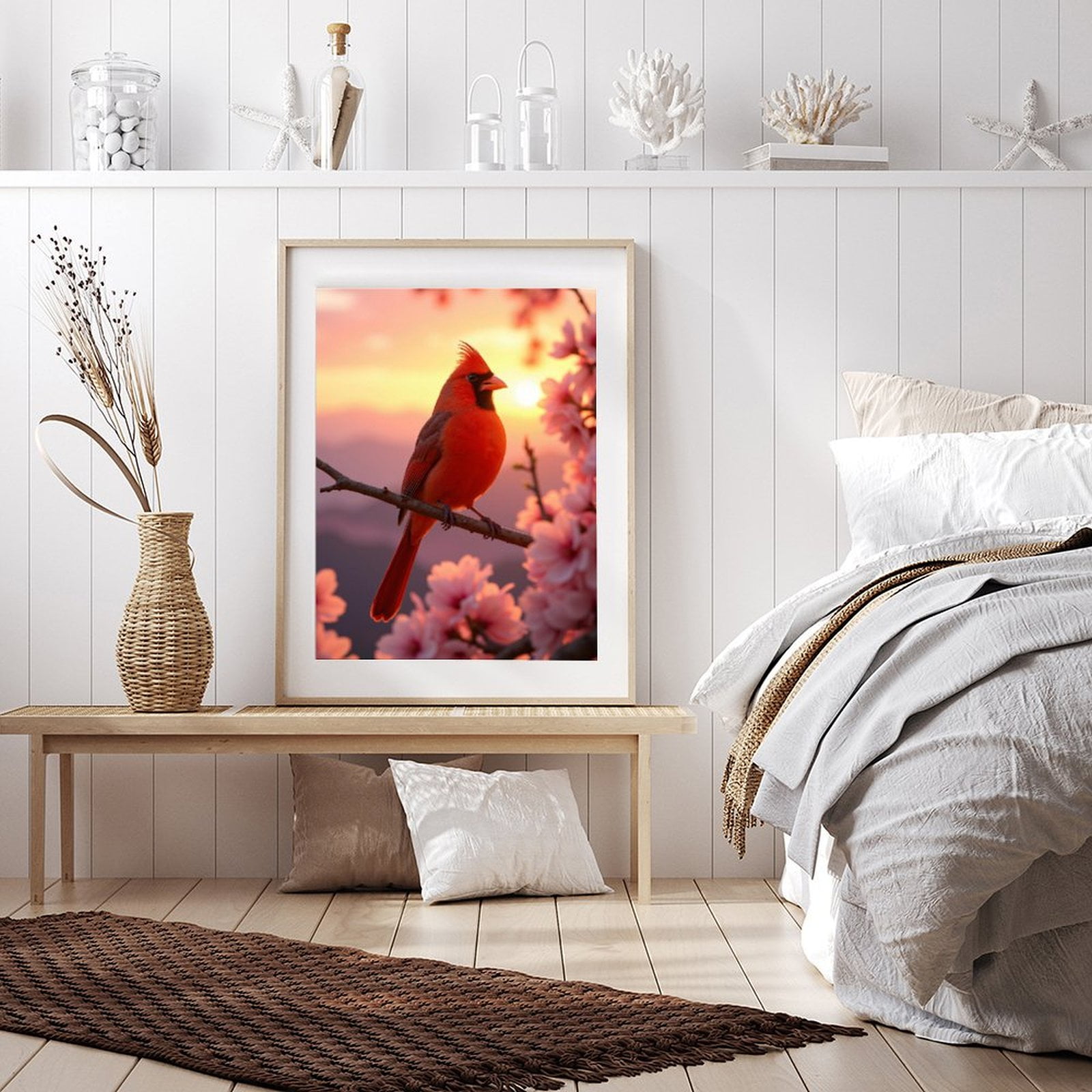 Diamond Art Kits for Adults - 5d Cardinal Sunset Blossoms Diamond Painting for Adults, Diamond Art for Adults Beginners, Diamond Painting Kits for Adults for Home Wall Decor