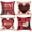 Red Love, variant on Valentines Day Hearts Decorative Throw Pillow Covers 16 x 16 Set of 4, Red Black Letter Bow Kiss Love Forever Porch Outdoor Pillowcase, Plaid Anniversary Wedding Cushion Case Home Decor