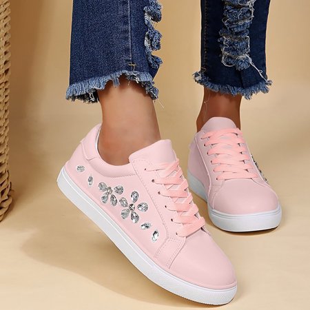 

FZM Women shoes Women s Fashion Sneakers Rhinestone Shoes White Sneakers For Women Lace Up Shoes For Women Sneakers