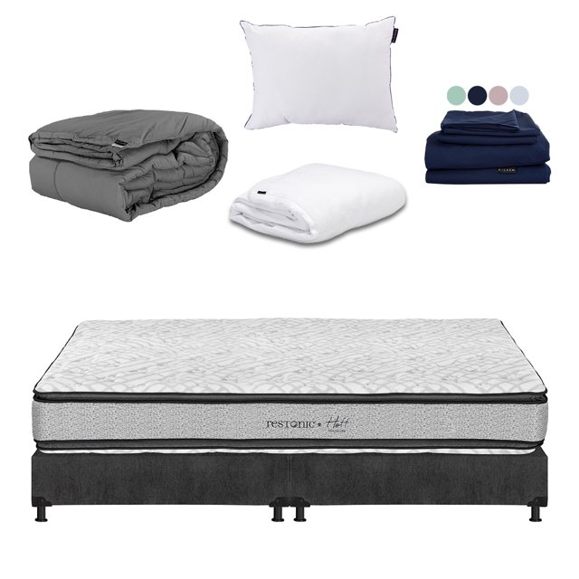 Colchón King Size Restonic con Box Almohada Cubre Colchón Sábanas Edredón