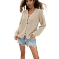 thumbnail image 1 of Gibobby Suéter térmico de manga larga para mujer Mujeres Vintage punto borla Patchwork Otoño Invierno tejido cuello en V algodón lana Tops mujer suéter (Caqui, M), 1 of 4