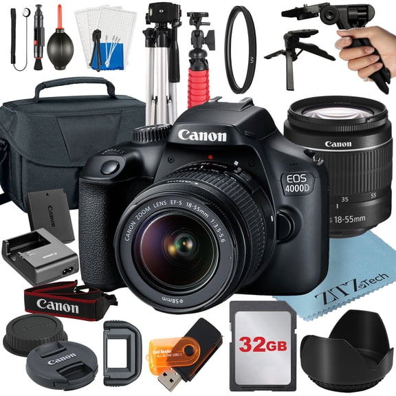 Canon EOS Rebel T100 / 4000D DSLR Camera Bundle with 18-55mm Zoom Lens   32GB SanDisk Card   Case   Tripod   ZeeTech Accessory (International Model)