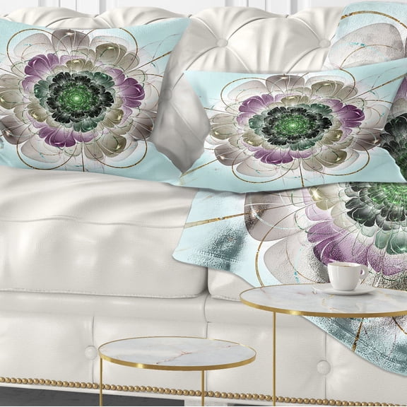 Designart Dark Blue Fractal Flower Pattern - Abstract Throw Pillow - 12x20