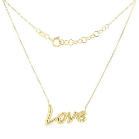 Ioka - 14K Yellow Gold Cursive Love Pendant Chain Necklace - 17 1"