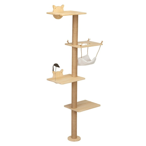 Spaco 4-Tier Cat Shelves with Scratching Posts - Burlywood Pine & Sisal - Jumping, Sleeping, Playing