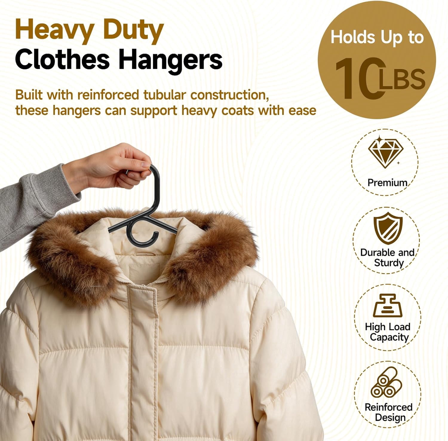 UEAKPIC Heavy Duty Plastic Hangers 18 Pack, Space Saving Tubular Clothes Hangers with Hook & Non-Slip, Standard Size, Black