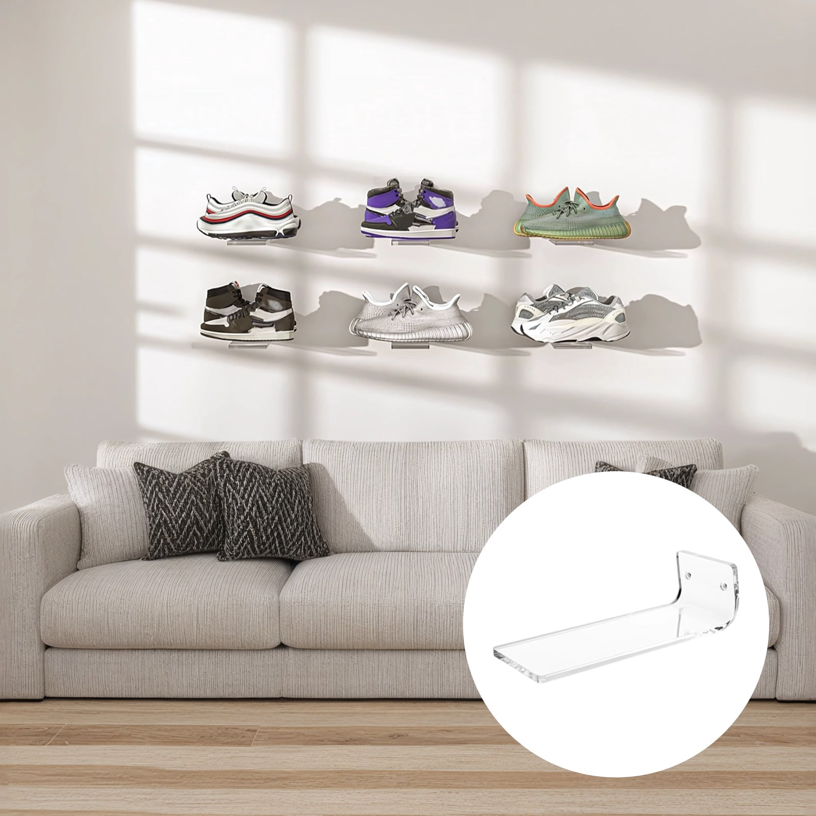 12 PCS Floating Shoe Display Shelves, Wall-Mounted Acrylic Sneaker Storage Rack, Transparent Wall Shoe Holder for Home Shoe Shop, Includes Screws and Expansion Tubes