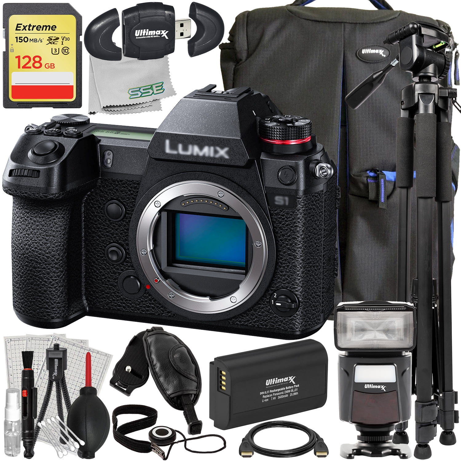 Ultimaxx Advanced Panasonic Lumix S1 Mirrorless Camera Bundle (Body Only) Includes 128GB