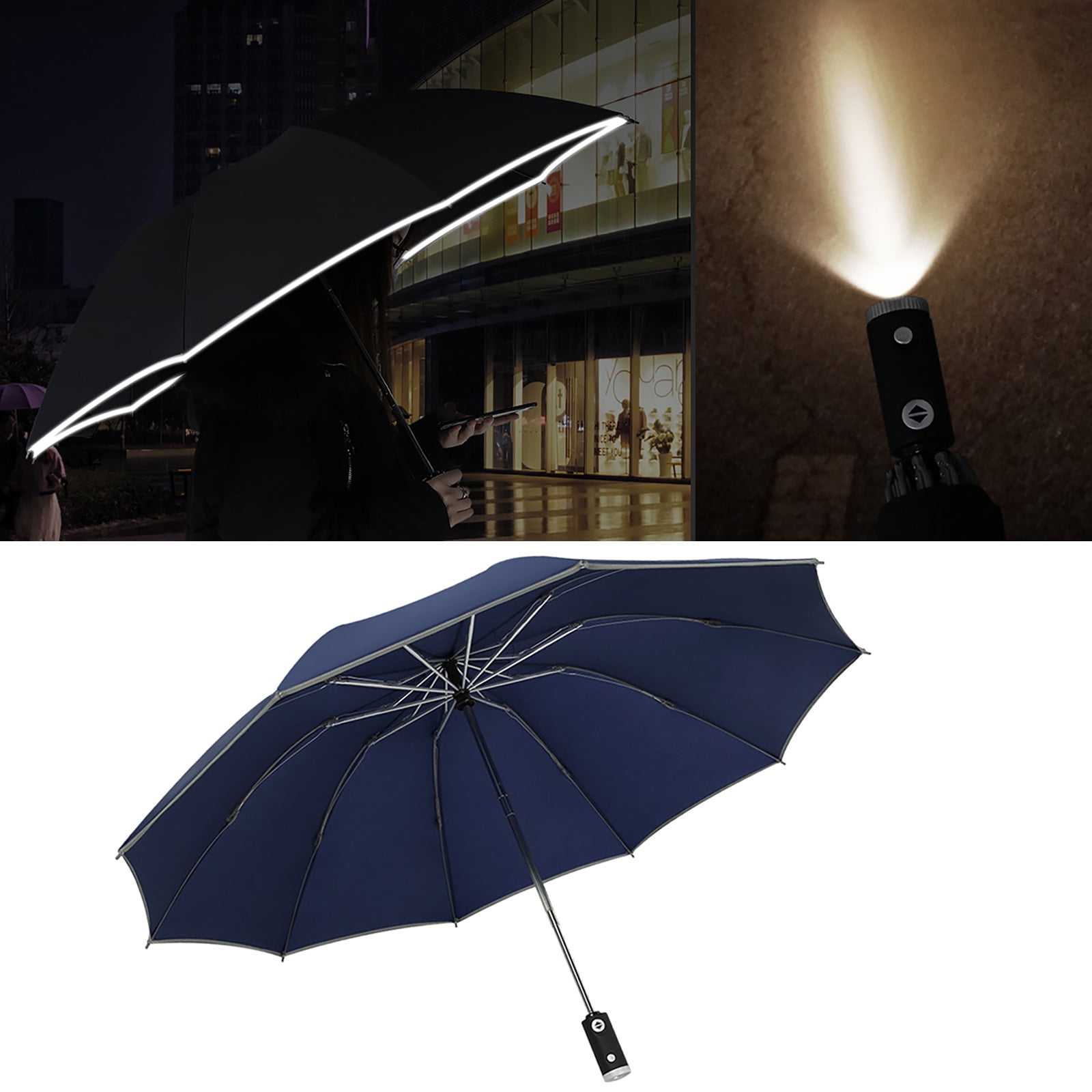 Details about   Automatic Umbrella Reverse Folding Business Umbrella With Reflective Strips Umbr 