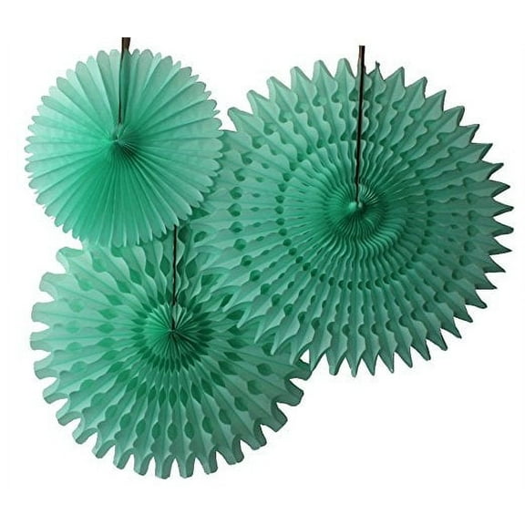 Hanging Mint Green Tissue Fan Decorations, Set of 3 (21 inch, 18 inch, 13 inch) by Devra Party