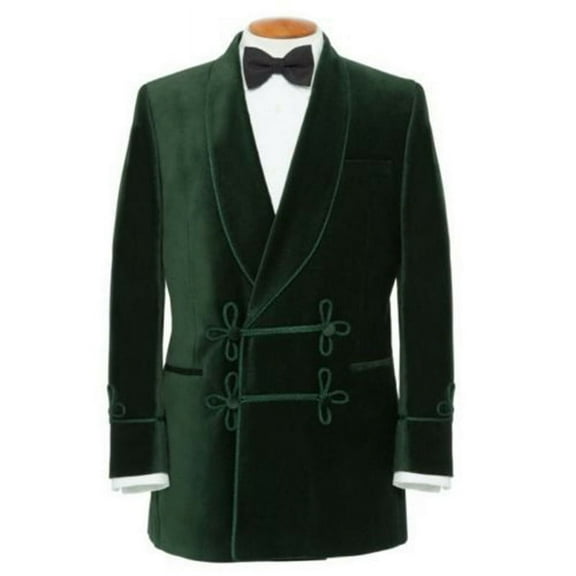 Mens Green Velvet Smoking Jacket - Elegant Evening Wear for Formal Events