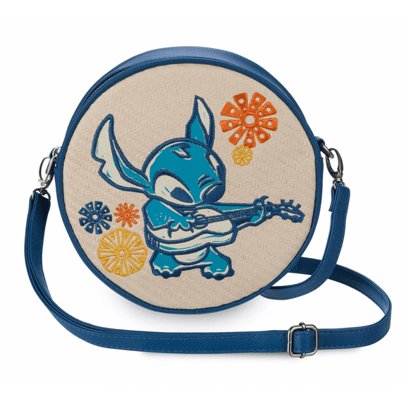 Disney Parks Stitch Guitar Woven Straw Round Crossbody Bag