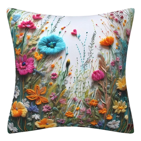 Pillowcase 18*18Inch Embroidered 3D Floral Spring Summer Decorative Throw Pillow Cover (No Insert)