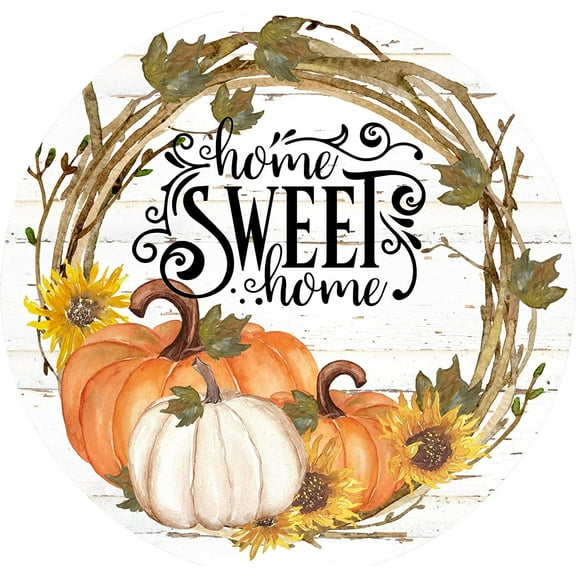 Home Sweet Home Wreath Sign Fall Wreath Sign Round tin Plate Bathroom Decoration Plate Metal tin Plate Thanksgiving Christmas Women Men 8"x8"