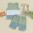 thumbnail image 3 of Bagilaanoe 2pcs Toddler Baby Boy Shorts Set Sleeveless Contrast Color Tank Tops + Shorts 6M 12M 18M 24M 3T Kids Casual Summer Clothes, 3 of 8