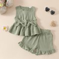 thumbnail image 2 of TOWED22 Infant Girls 2pcs Sweet Clothing Sets Sleeveless Tee and Shorts Lovely Summer Outfits Toddler Tank Top Clothes Pocket(Green,18-24 M), 2 of 9