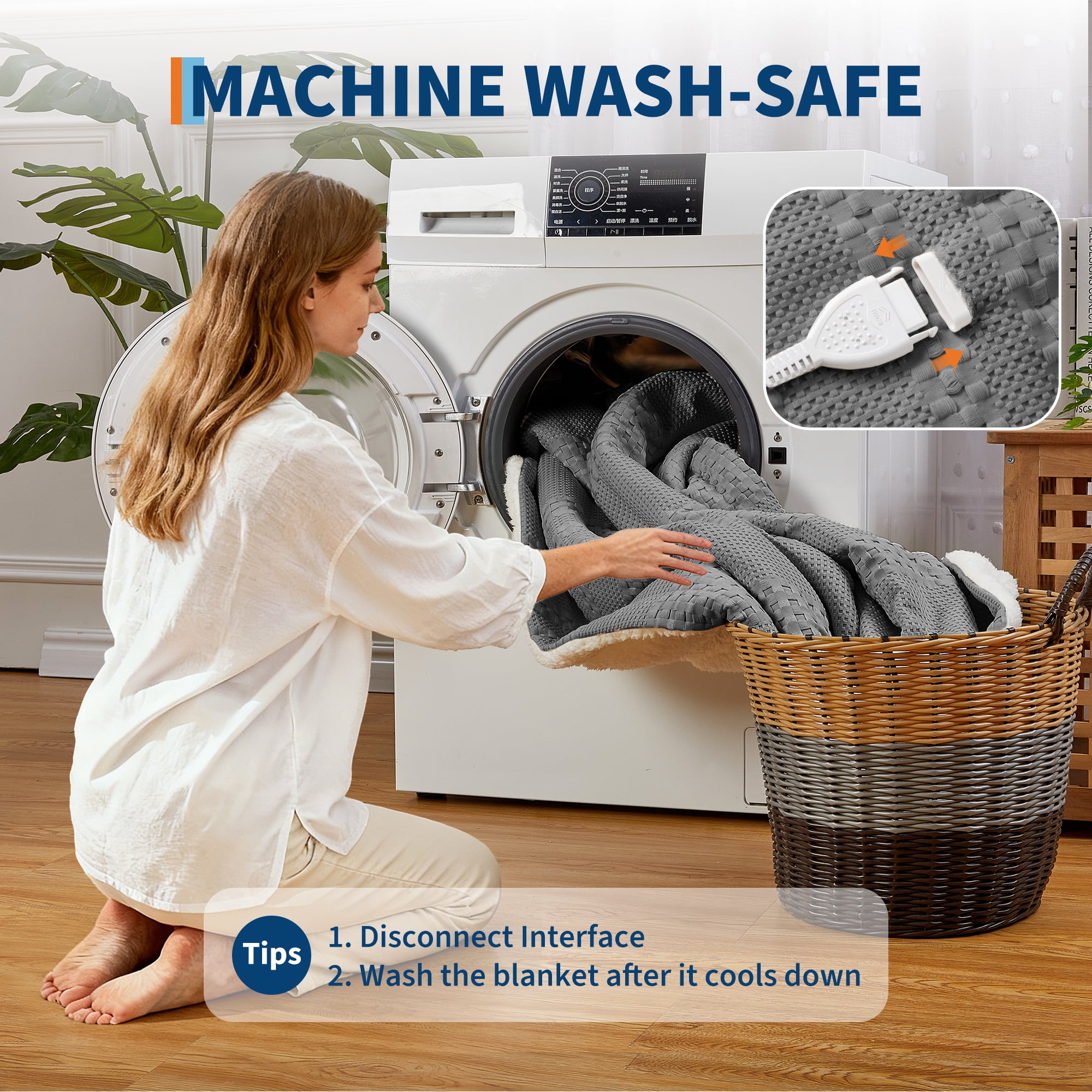 GARVEE Heated Electric Blanket Queen,Dual Control 90“x84" Soft Waffle Weave Fast Heating Blankets,10 Heating Levels&1-12 Hours Auto Off,Grey