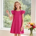 thumbnail image 2 of ASEIDFNSA Girls Ruffle Sleeve Dress with Layered Shoulders Solid Color and Swing Hem (Pink,8-9 Years), 2 of 5