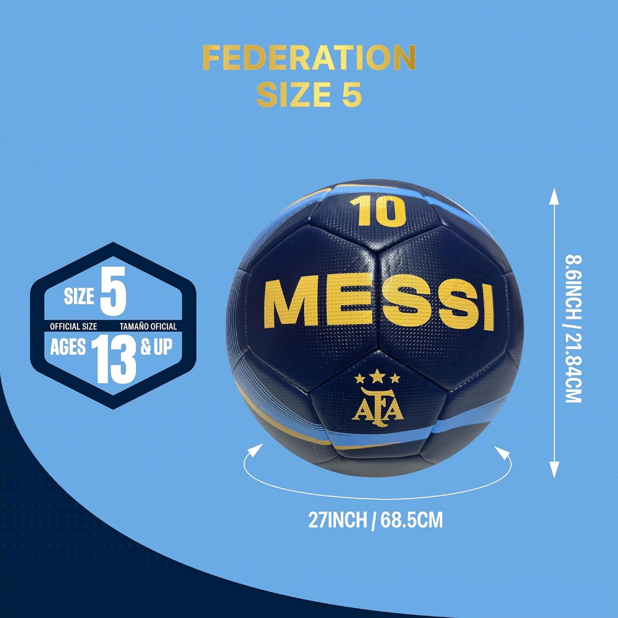Icon Sports Argentina National Football Team Soccer Ball Officially Licensed Ball Size 5 Ball - AFA, Player 10, Navy