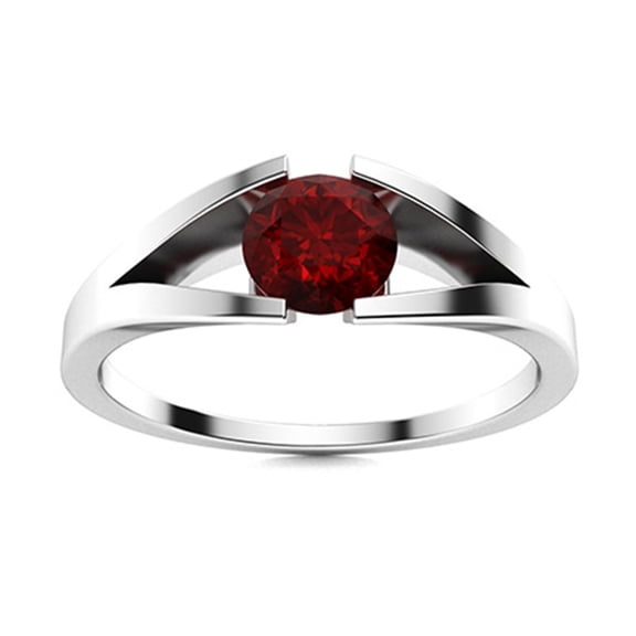 Mooneye 5 mm Round Shape Garnet 925 Sterling Silver Split Shank Solitaire Women Wedding Ring